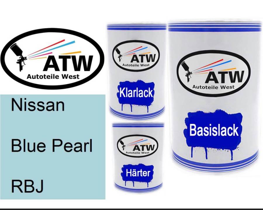 Nissan, Blue Pearl, RBJ: 500ml Lackdose + 500ml Klarlack + 250ml Härter - Set, von ATW Autoteile West.